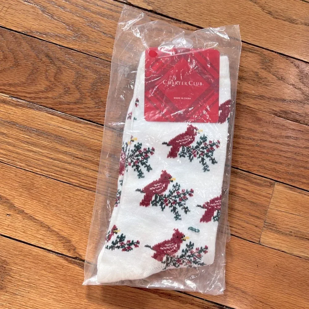 Charter club trouser socks white red Cardinals NWT women’s Size 5-10 Giftable